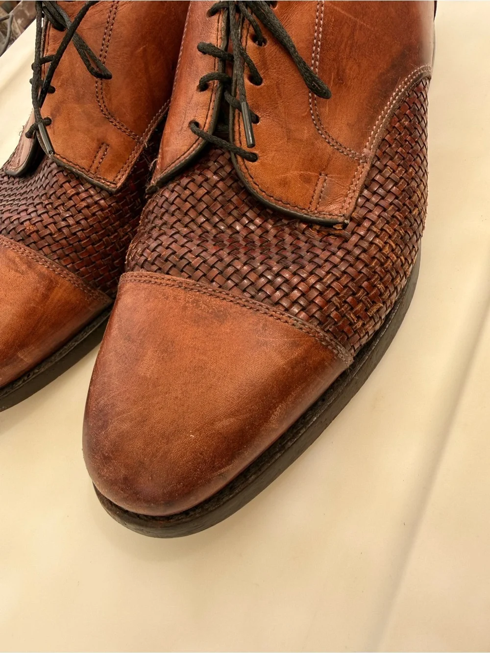 Allen Edmonds Brown Woven Leather Derby Oxfords